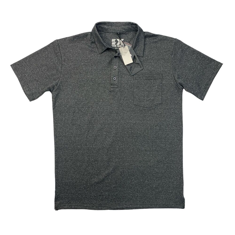 10X Golf Shirt Men S Small Grey Xdriflex Performance Polo Chest Pocket Side Vent